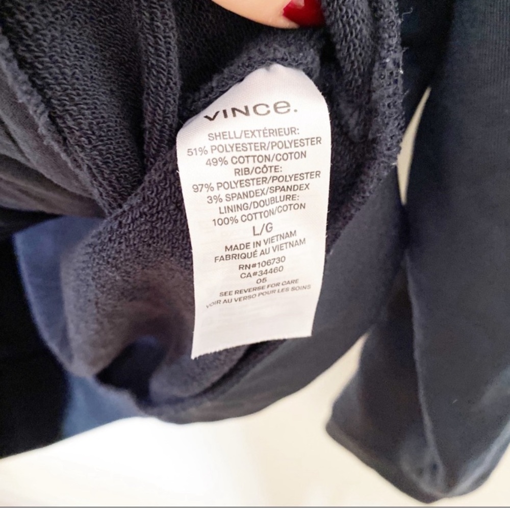 vince. navy blue zip up sweatshirt pockets sz L - Picture 2 of 5
